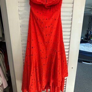 ASTR THE LABEL Suvi, Eyelet Midi Dress, LARGE, Orange
